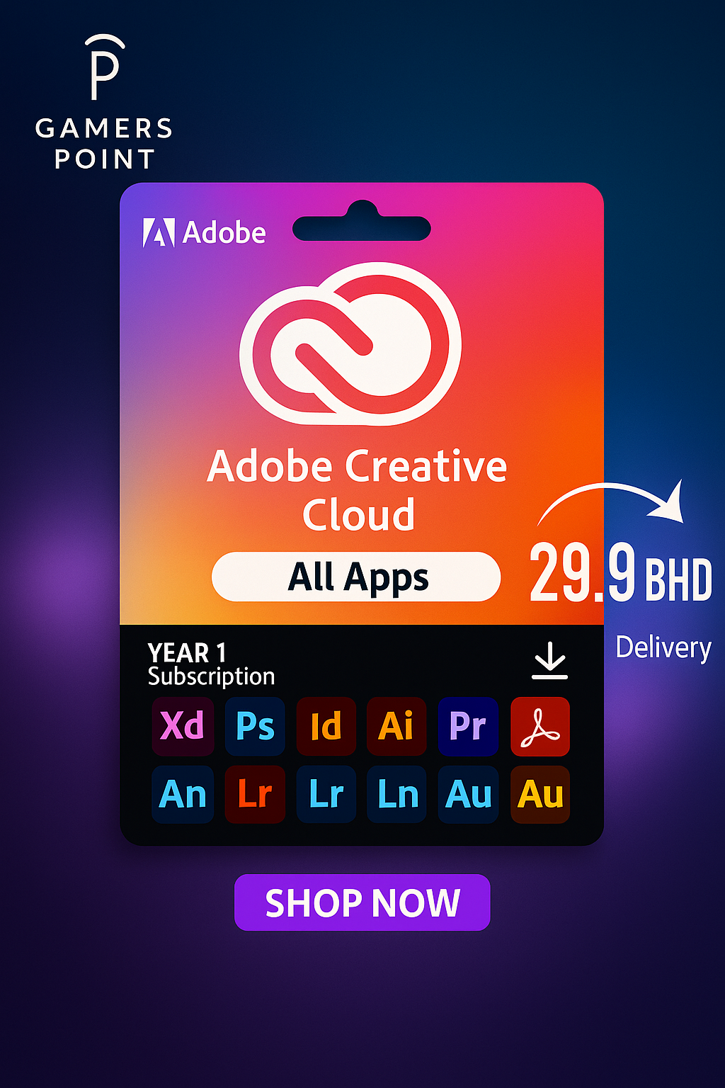 Adobe Creative Cloud — All Apps (1-Year Subscription) | Email Delivery Adobe Digital Subscription Gamers Point