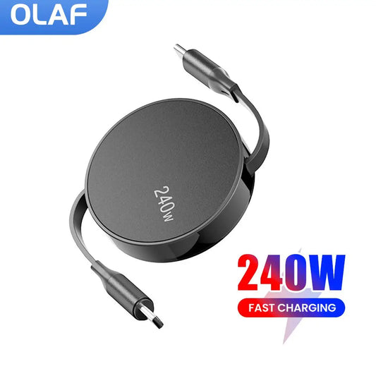 240W USB C to USB C PD Cable for iPhone 15 Pro Max PD Fast Charging Data Cord Retractable Type C Charger Cable Wire for Notebook wire Gamers Point 12.000