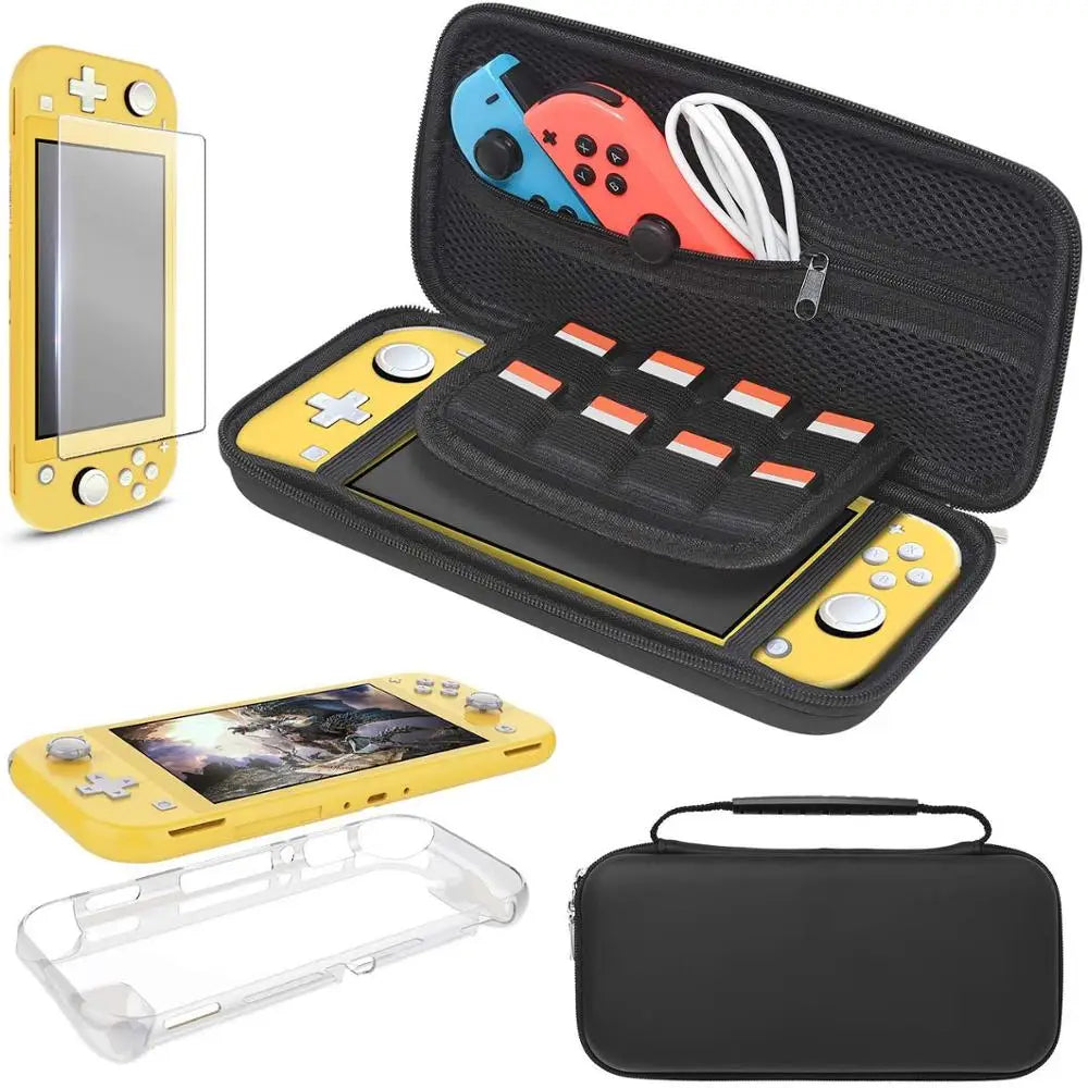 3 in 1 Accessories Kit Carrying Case with 8 Game Card Slots TPU Case Cover and Screen Protector for Nintend Switch Lite Console - BAHRAIN Video Games Gamers Point 9.500