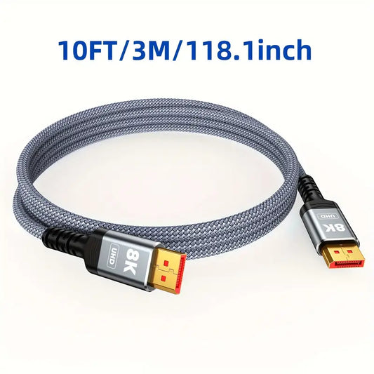 VESA Certified DisplayPort Cable 1.4, 8K DP Cable 201.17cm (8K@60Hz, 4K@144Hz, 2K@240Hz) HBR3 Support 32.4Gbps, HDCP 2.2, HDR10 FreeSync G-Sync For Gaming Monitor 3090 Graphics PC (Grey) (100.58cm/201.17cm/3.05meter) Cables & Interconnects Gamers Point 9.000