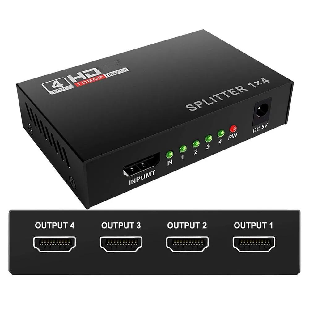 3D 1080P HDMI-compatible Splitter HDCP 1 in 4 out Power Signal Amplifier 1x4 Audio Spliter Switch HD Converter Adapter -BAHRAIN SPLITTER Gamers Point 5.000