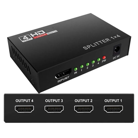 3D 1080P HDMI-compatible Splitter HDCP 1 in 4 out Power Signal Amplifier 1x4 Audio Spliter Switch HD Converter Adapter -BAHRAIN SPLITTER Gamers Point 5.000