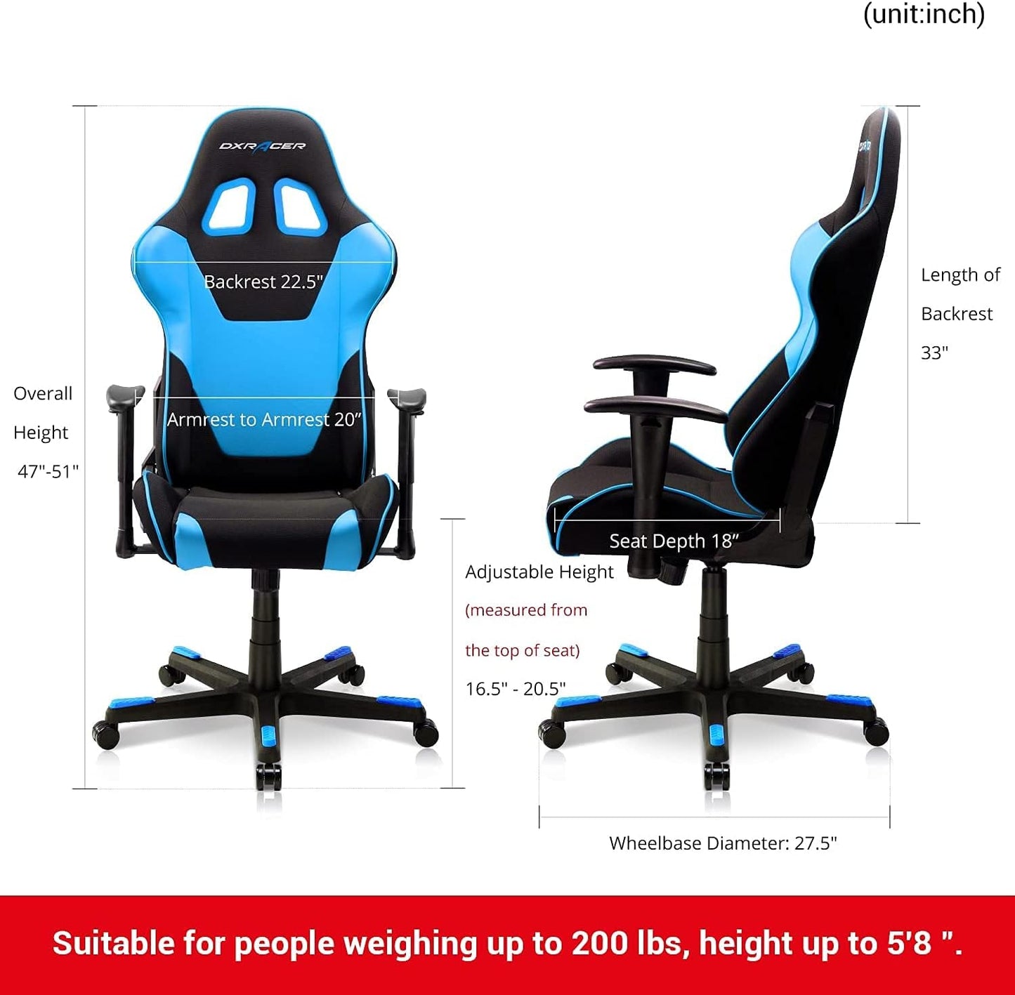 DXRacer Formula Series PC Gaming Chairs Seat Height Adjustable Recliner with Ergonomic Head Pillow and Lumbar Support Black & BlueGC-F101-NB-D3 Dxracer Chair Gamers Point