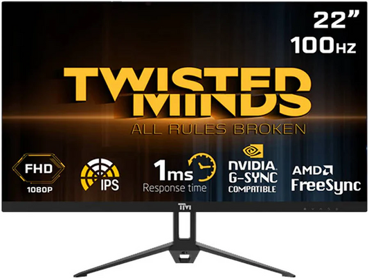 Twisted Minds 22" FHD Gaming Monitor, IPS Panel Technology, 1920 x 1080 Full HD Resolution, 100Hz Refresh Rate, 1ms, Speaker, HDMI 1.4 / VGA / Audio Twisted Minds Monitor  Gamers Point