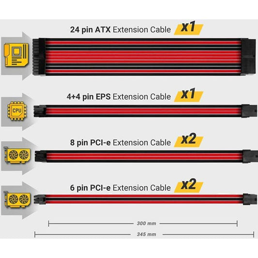 Antec Red Braided PSU Extension Kit 24-pin 8-pin PCIe