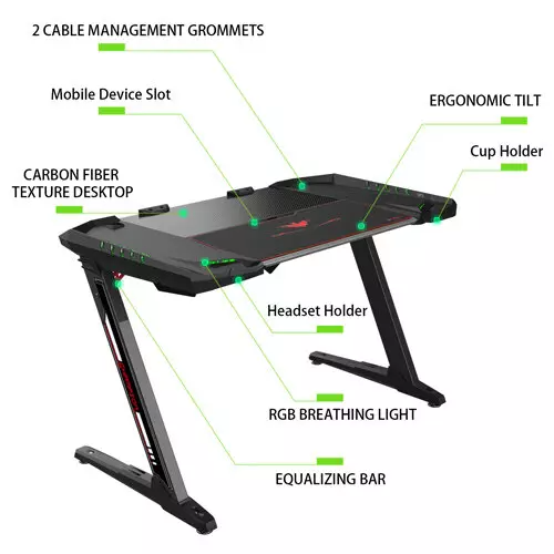 Eureka Ergonomic Z2 ESport RGB Gaming Desk | ERK-EDK-Z2BK-V3 DESK Gamers Point 75.000