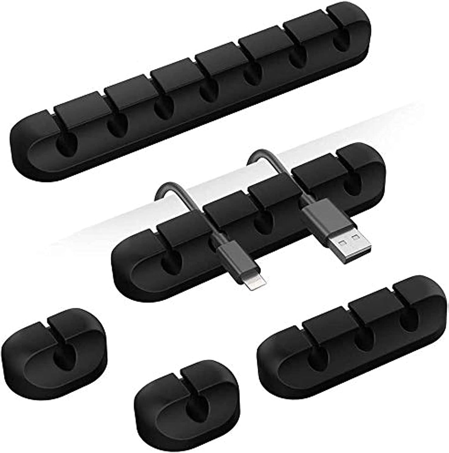 Cable Organizer Clips Cord Holder - 5 Packs Self Adhesive Cable Management for USB Cable/Power Cord/Wire, Car and Desk, Home and Office (7-5-3-1-1 Slots) Black Cord Organizer Cable Straps Gamers Point 6.000