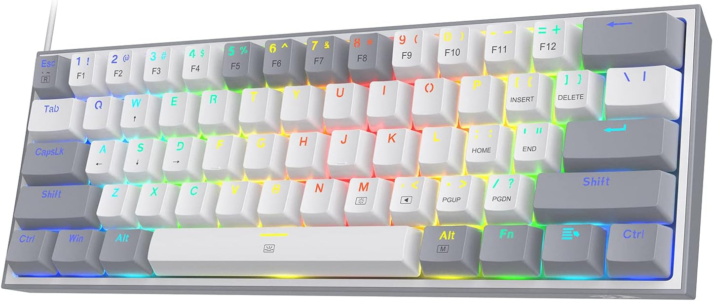 Redragon K617 Fizz 60% Wired RGB Gaming Keyboard, 61 Keys Hot-Swap Compact Mechanical Keyboard w/White and Grey Color Keycaps, Linear Red Switch, Pro Driver/Software Supported Redragon Gaming Keyboards Gamers Point