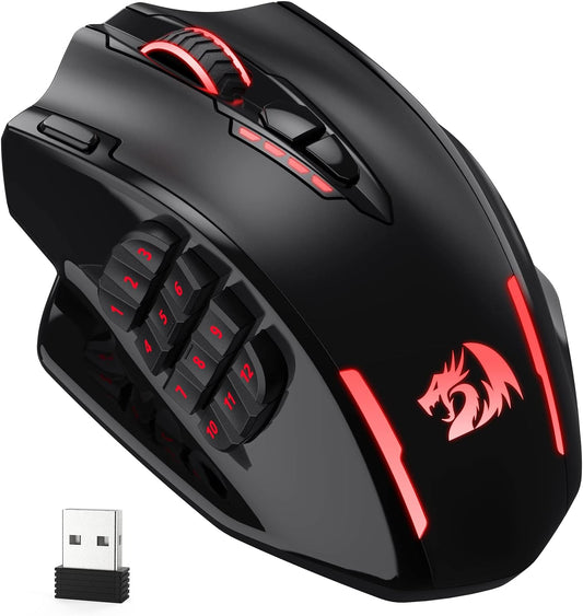 Redragon M913 Impact Elite Wireless Gaming Mouse, 16000 DPI Wired/Wireless RGB Gamer Mouse with 16 Programmable Buttons, 45 Hr Battery and Pro Optical Sensor, 12 Side Buttons MMO Mous Gaming Mice Gamers Point 18.000