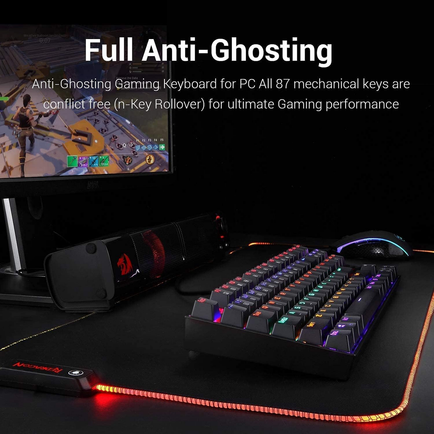 Redragon K552 Kumara 87-Keys Mechanical Gaming Keyboard, Red Key Switches, Anti-Ghosting Keys, Free N-Key Rollover, ABS Material, Wired Connectivity, English Keyboard Layout, Black | K552RGB-1-RED Redragon Keyboards Gamers Point
