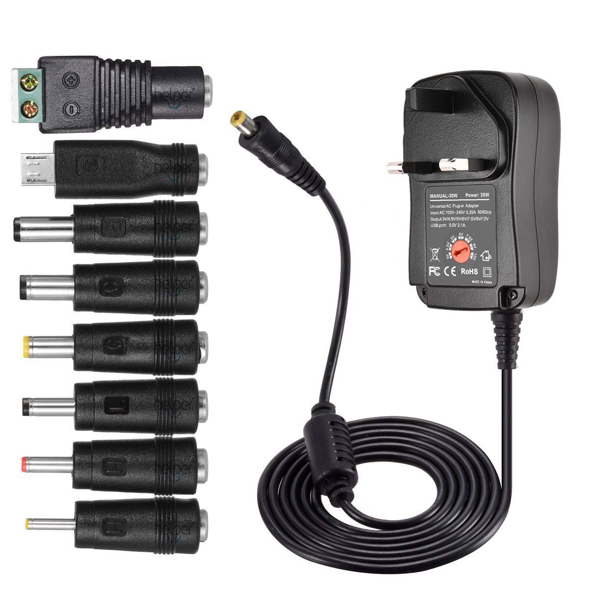 Variable Power Supply,Universal Multi Voltage Power adapter 30W 2000mA Universal AC/DC Adapter Switching Power Supply with 8 Selectable Adapter Tips & Micro USB Plug, for 3V to 12V ADAPTER Gamers Point 12.990