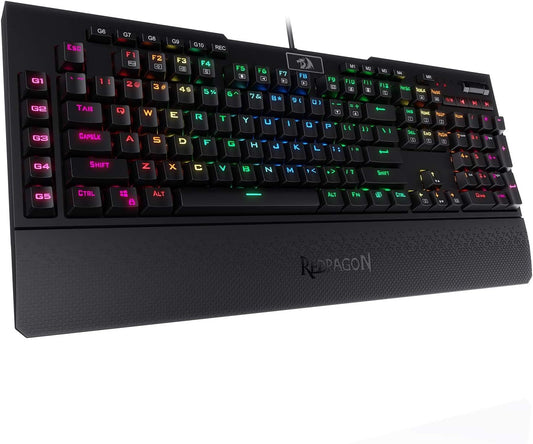 Redragon K586 RGB Mechanical Gaming Keyboard, 10 Dedicated Macro Keys, Convenient Media Control, and Detachable Wrist Rest, Brown Switch Gaming Keyboards Gamers Point 35.000