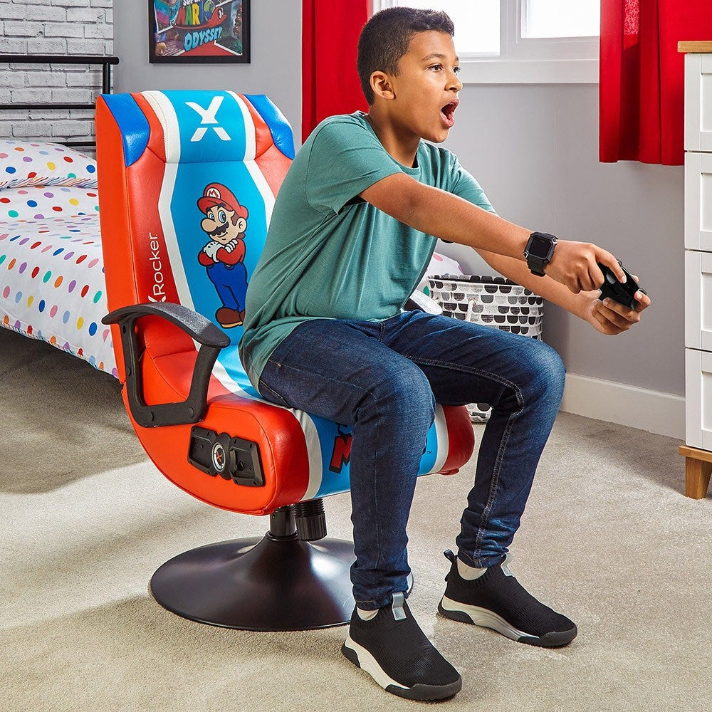 كرسي ألعاب ماريو القابل للطي X-Rocker Nintendo Super Mario Pedestal مزود بنظام صوت 2.1 مدمج | 2020108