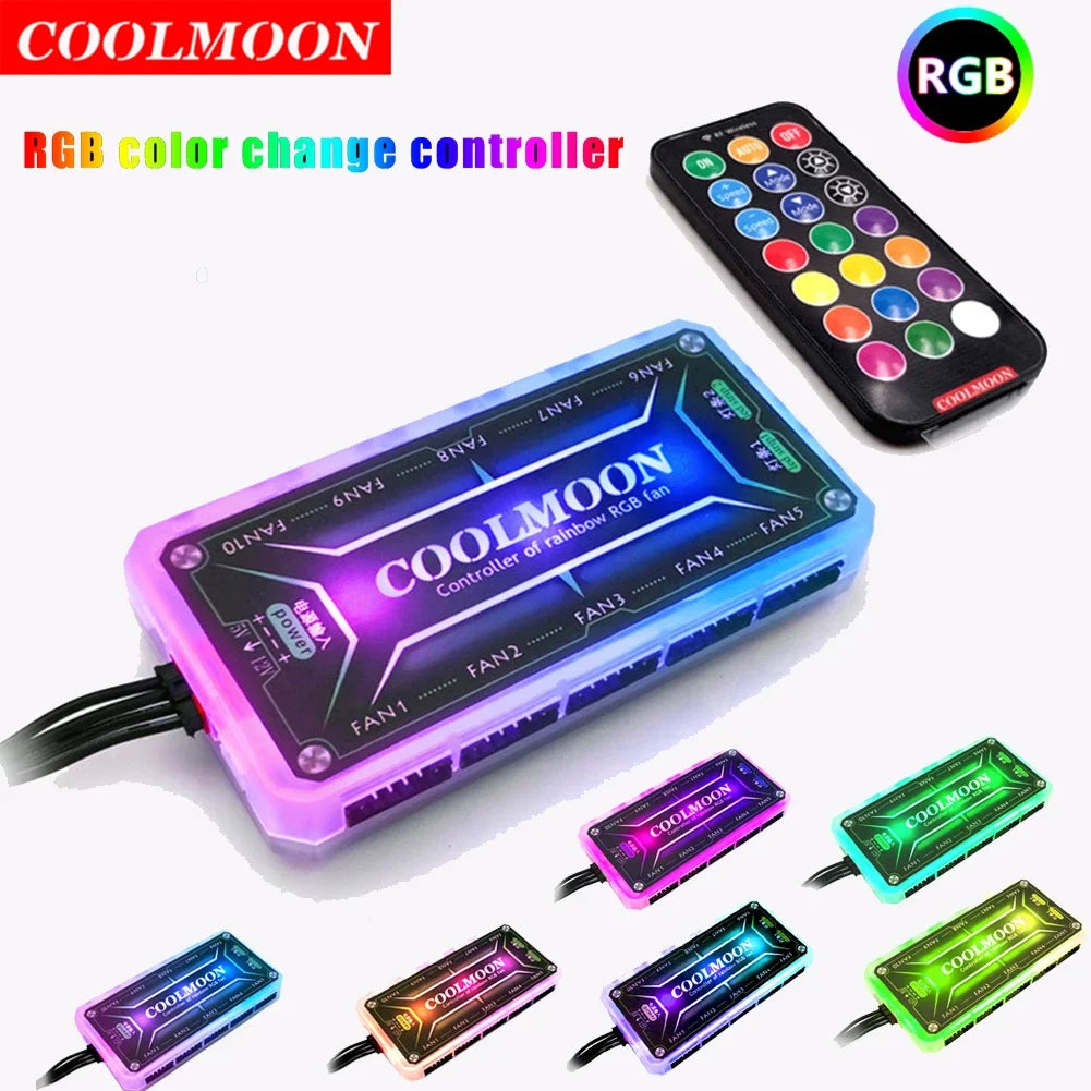 COOLMOON ARGB Controller 12V 5A 6Pin ARGB Cooling Fan Smart Remote Control PC Computer Case Cooling Chassis Silent Fan Hub -BAHRAIN ALLOYSEED FAN HUB  Gamers Point