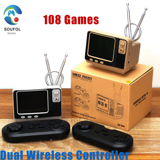 Portable Mini Retro Bookshelf TV Game Console GV300 3.0 Inch Screen Dual 2.4G Wireless Controller Bulit-In 108 Game Child Gift This product belongs to Home Gamers Point 6.000