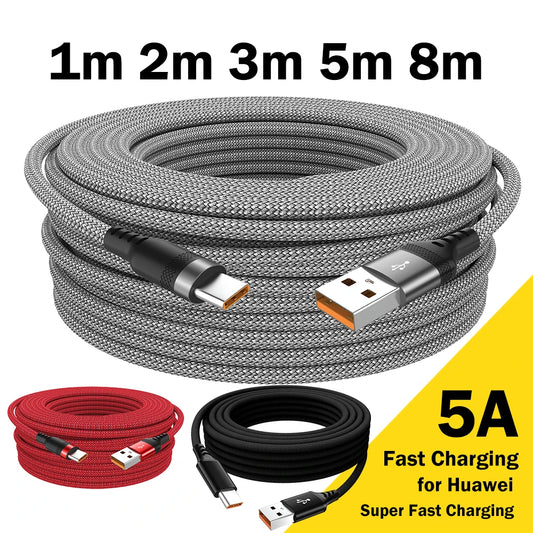 USB TYPE C Cable 5A Super Fast Charge Cable for Huawei 3m 5m 8m USB C Extension Cable for Samsung Xiaomi oppo oneplus Universal - 3 meter cable Gamers Point 7.000