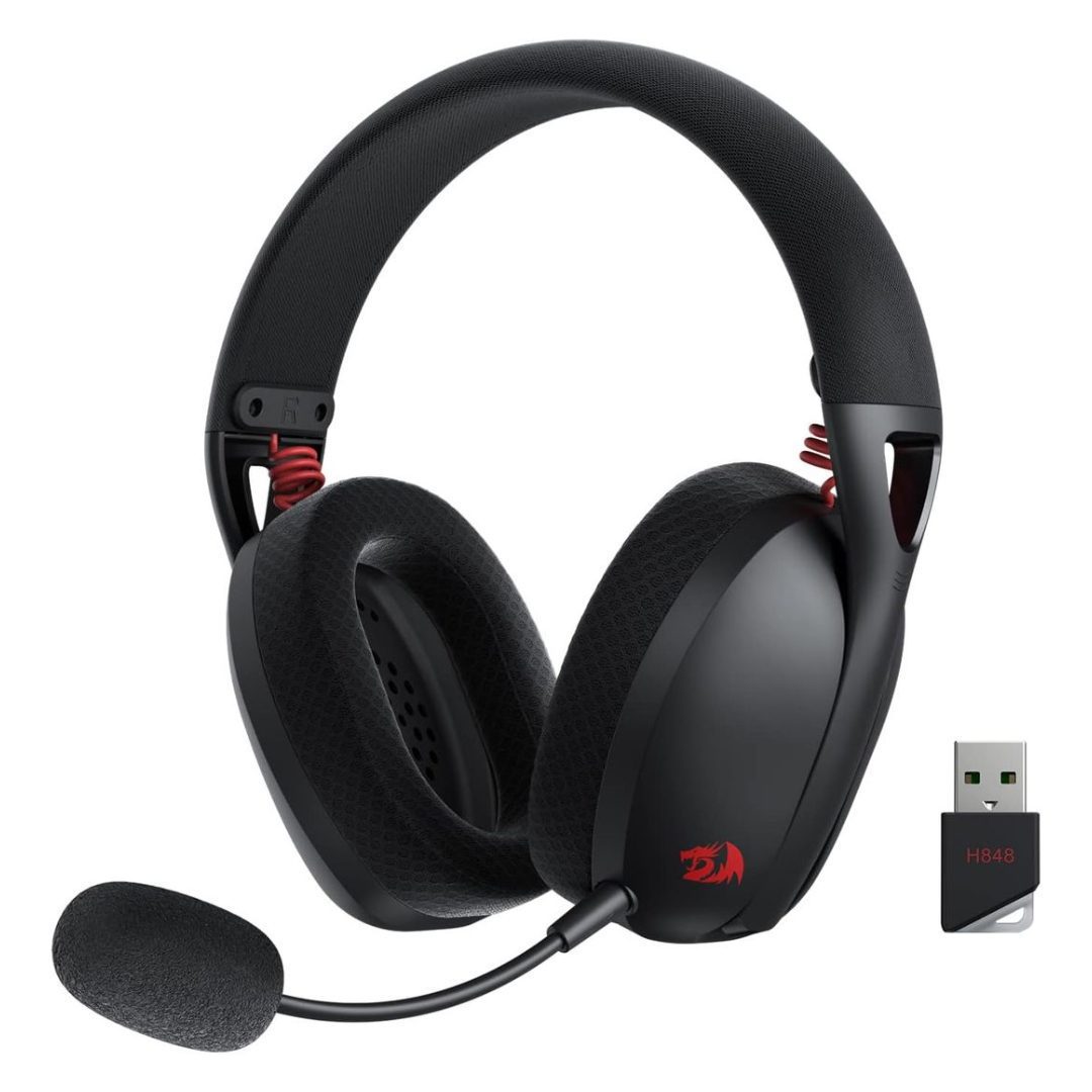 Redragon H848B IRE Pro Headphones, Tri-Mode Connection, 40mm Driver Size, 7.1 Virtual Surround, Detachable Microphone, 2.4G/BT/Wired Connectivity, White/Blue | H848B Redragon Headset Gamers Point
