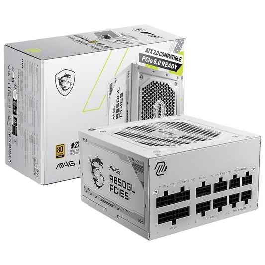 MSI MAG A850GL PCIE5 850W 80+ Gold Fully Modular ATX 3.0 PSU – White