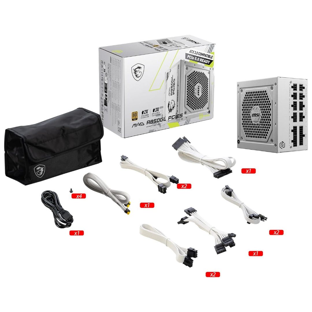 MSI MAG A850GL PCIE5 850W 80+ Gold Fully Modular ATX 3.0 PSU – White