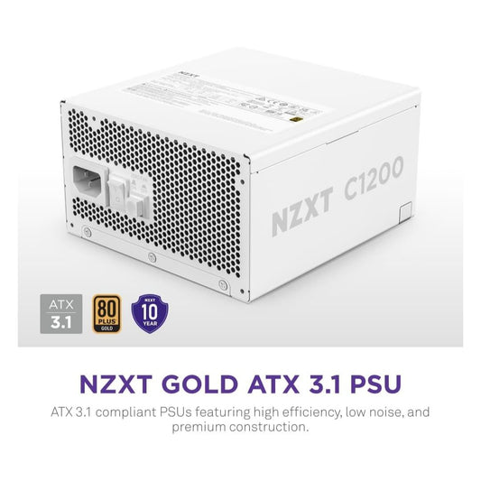 NZXT 3.1 ATX 1200W 80 Plus Gold Fully Modular Power Supply - White
