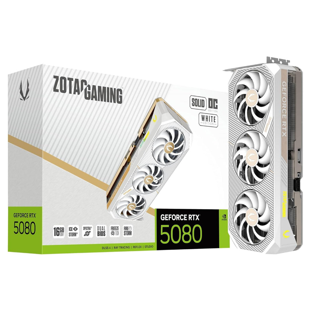 ZOTAC RTX 5080 SOLID CORE 16GB GDDR7 Graphics Card White