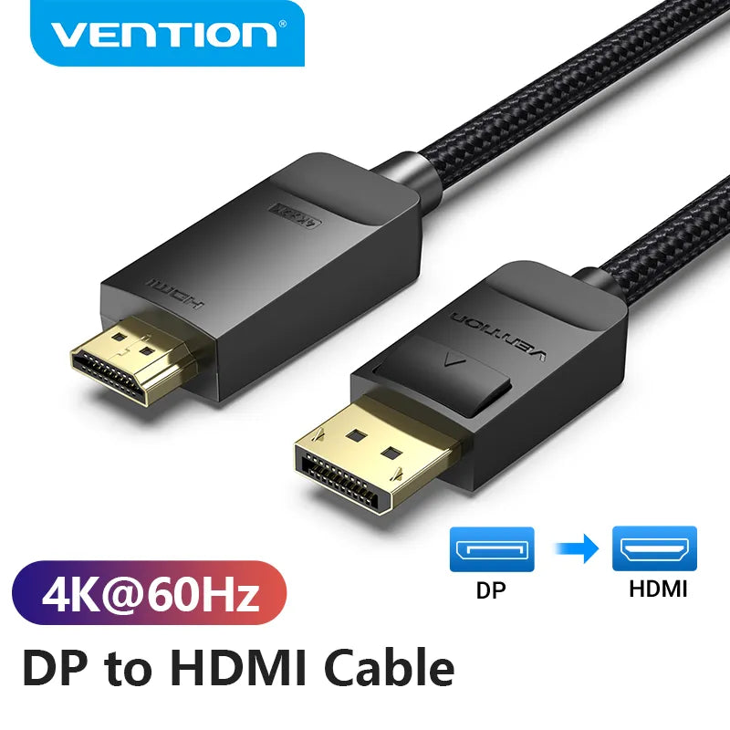 Vention Display Port to HDMI 4K 60Hz DP to HDMI Cable for PC Laptop HDTV Monitor Projector Video Audio Cable DisplayPort to HDMI - BAHRAIN CABLE Gamers Point 15.000
