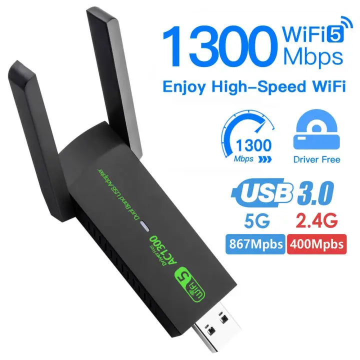 1300Mbps USB WiFi Adapter AC1300 WiFi 5 Ethernet Network Card Dual Band 5G 2.4G USB3.0 WiFi Dongle for PC Laptop Receiver Network Adapter Gamers Point 8.000