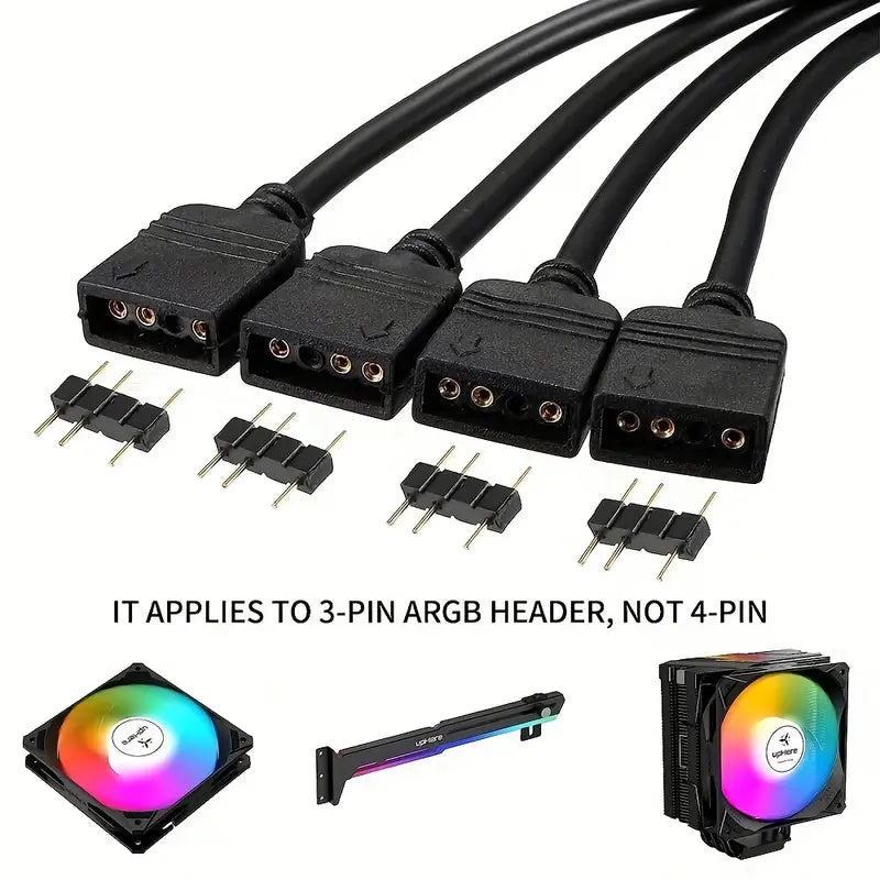 5V 3Pin Addressable RGB 1 To 4 Splitter Cable, Y-Shaped Fan And Pc Led Strip Extension Cable, LED Strip And ARGB Fan Connector, Equipped With 4 Male Pins, ARGB Wiring & Connecting Gamers Point 5.000