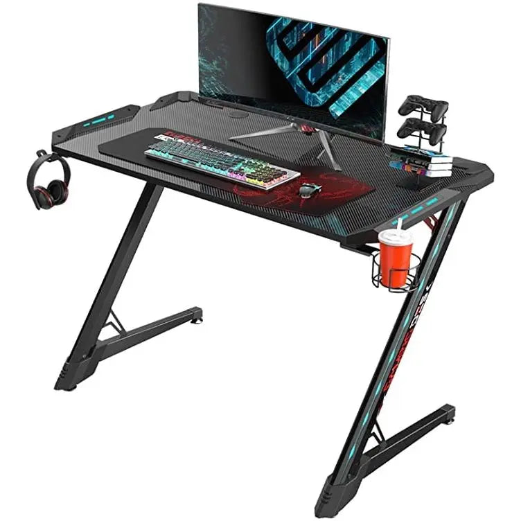 Eureka Ergonomic® Z1-S PRO Home Office Gaming Table With RGB Lights, Controller Stand, Cup Holder & Headphone Hook - Black | ERK-Z1S-PRO-43B-V2 Desk Gamers Point 69.900