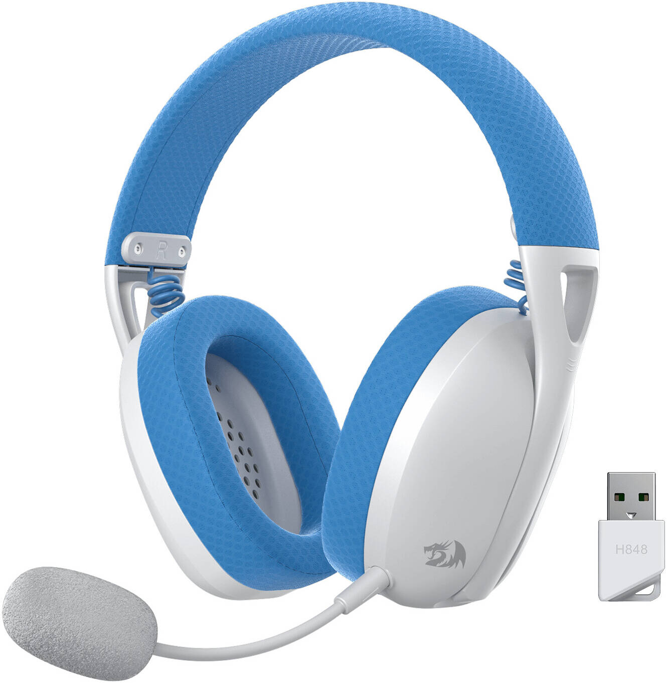 Redragon H848B IRE Pro Headphones, Tri-Mode Connection, 40mm Driver Size, 7.1 Virtual Surround, Detachable Microphone, 2.4G/BT/Wired Connectivity, White/Blue | H848B Redragon Headset  Gamers Point