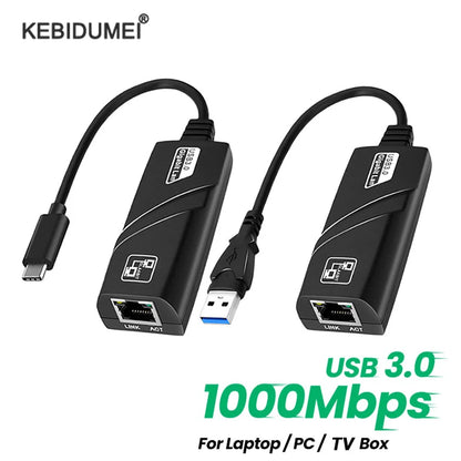 10/100/1000Mbps USB 3.0 Wired Network Card USB to RJ45 Type C to RJ45 LAN Ethernet Adapter for PC Macbook Windows Laptop - BAHRAIN