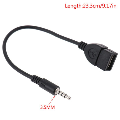 1PC Auto Car Electronics 3.5mm MP3 Male AUX Audio Plug Jack To USB 2.0 Female Converter Cable Cord For Play Music Audio Cable cable Gamers Point 3.850 