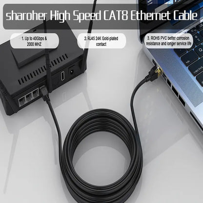 High-Speed 40Gbps Cat8 Ethernet Cable - 2000Mhz Network RJ45 Shielded Internet Cable for Computer, Router, Modem, Gaming Xbox PS5/PS4/PS3 - Sharoher Cables & Interconnects Gamers Point 15.000 