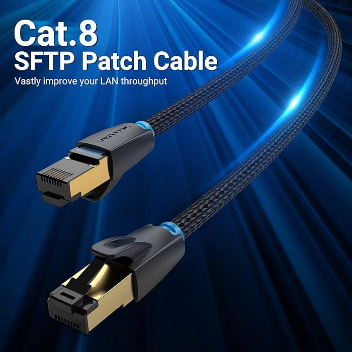 Vention Cat8 Ethernet Cable STTP 40Gbps 2000MHz Cat 8 RJ45 Network Lan Patch Cord for Router Modem Internet RJ 45 Ethernet Cable 5 Meters bahrain Vention cable  Gamers Point