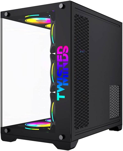 Twisted Minds Bullet-07 Mid Tempered Glass Mid Tower ATX Gaming PC Case, Pre Installed 4x 120mm ARGB Fans, Up to 360mm AIO, 3.5″ HDD* 2 + 2.5″ SSD* 2