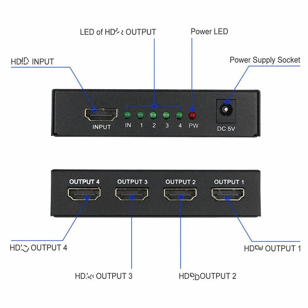 3D 1080P HDMI-compatible Splitter HDCP 1 in 4 out Power Signal Amplifier 1x4 Audio Spliter Switch HD Converter Adapter -BAHRAIN SPLITTER Gamers Point 5.000 