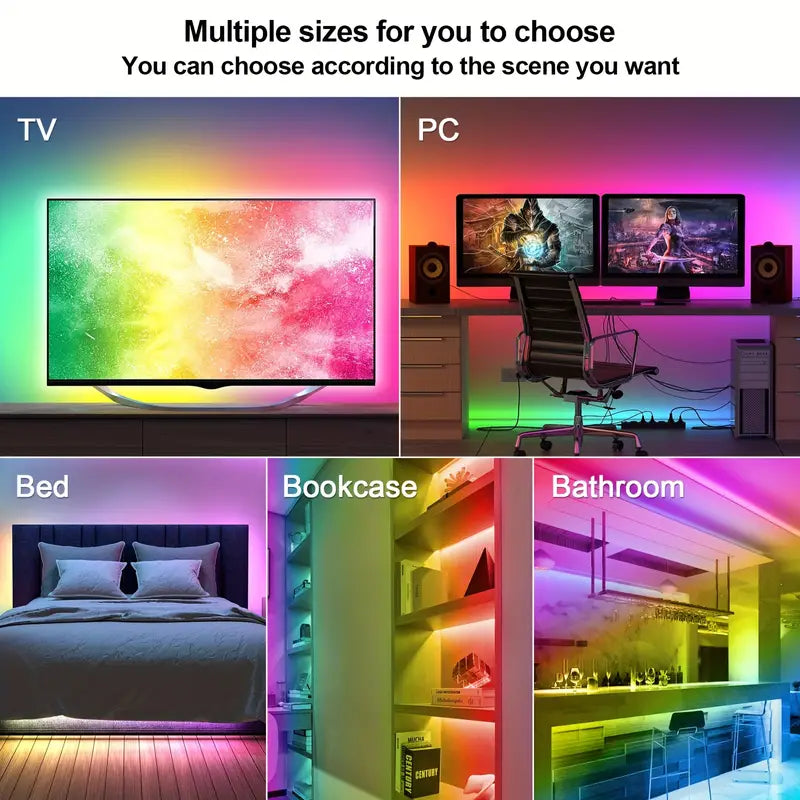 LED Light With ICRGB, TV Background Light, With APP And 3-key Controller, DIY Multi-mode Dimming, Music Synchronization, Suitable For Creating Atmosphere On PC, TV, Bedroom, Dining Room, Living Room, Gaming Room, Bar, Party, Etc.Including 99.97cm-10.0mete Smart Lighting Gamers Point 5.000 3.2F