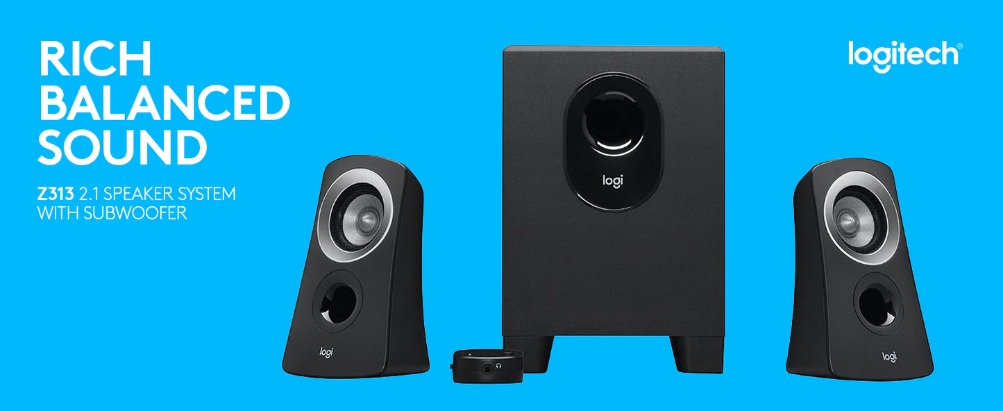 Logitech Z313 2.1 Multimedia Speaker System with Subwoofer, Full Range Audio, 50 Watts Peak Power, Strong Bass, 3.5mm Inputs, PC/PS4/Xbox/TV/Smartphone/Tablet/Music Player - Black MP SPEAKER Gamers Point 29.000 