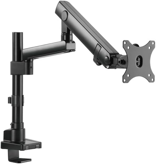 Twisted Minds Aluminum Single 17-32 Inch Lcd Slim Pole Monitor Desk Mount Fully Adjustable Gas Spring Stand For Display , 17.6Lbs Weight Capacity-Assisted Monitor Arm