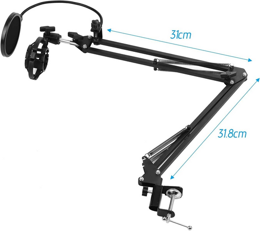 Microphone Stand,Adjustable Foldable Microphone Stand, Heavy Duty Metal Mic Arm Bracket with Shock Proof Holder Windshield Pop Filter For Studio Recor Microphone Stand Gamers Point 9.690 