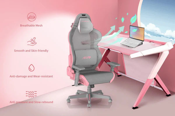 DXRacer Air Gaming Chair, Ultra-Breathable Mesh, 3D Armrests-Grey and Pink