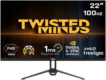 Twisted Minds 22" FHD Gaming Monitor, IPS Panel Technology, 1920 x 1080 Full HD Resolution, 100Hz Refresh Rate, 1ms, Speaker, HDMI 1.4 / VGA / Audio