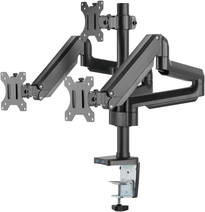 Twisted Minds Triple 17"-32" Monitor Arm Aluminum Desk Mount fits Three Monitor Full Motion Adjustable With USB 3.0- VESA/C-Clamp/Grommet/Cable Management, Black, TM-26-C018UP