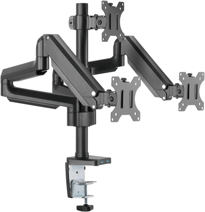 Twisted Minds Triple 17"-32" Monitor Arm Aluminum Desk Mount fits Three Monitor Full Motion Adjustable With USB 3.0- VESA/C-Clamp/Grommet/Cable Management, Black, TM-26-C018UP