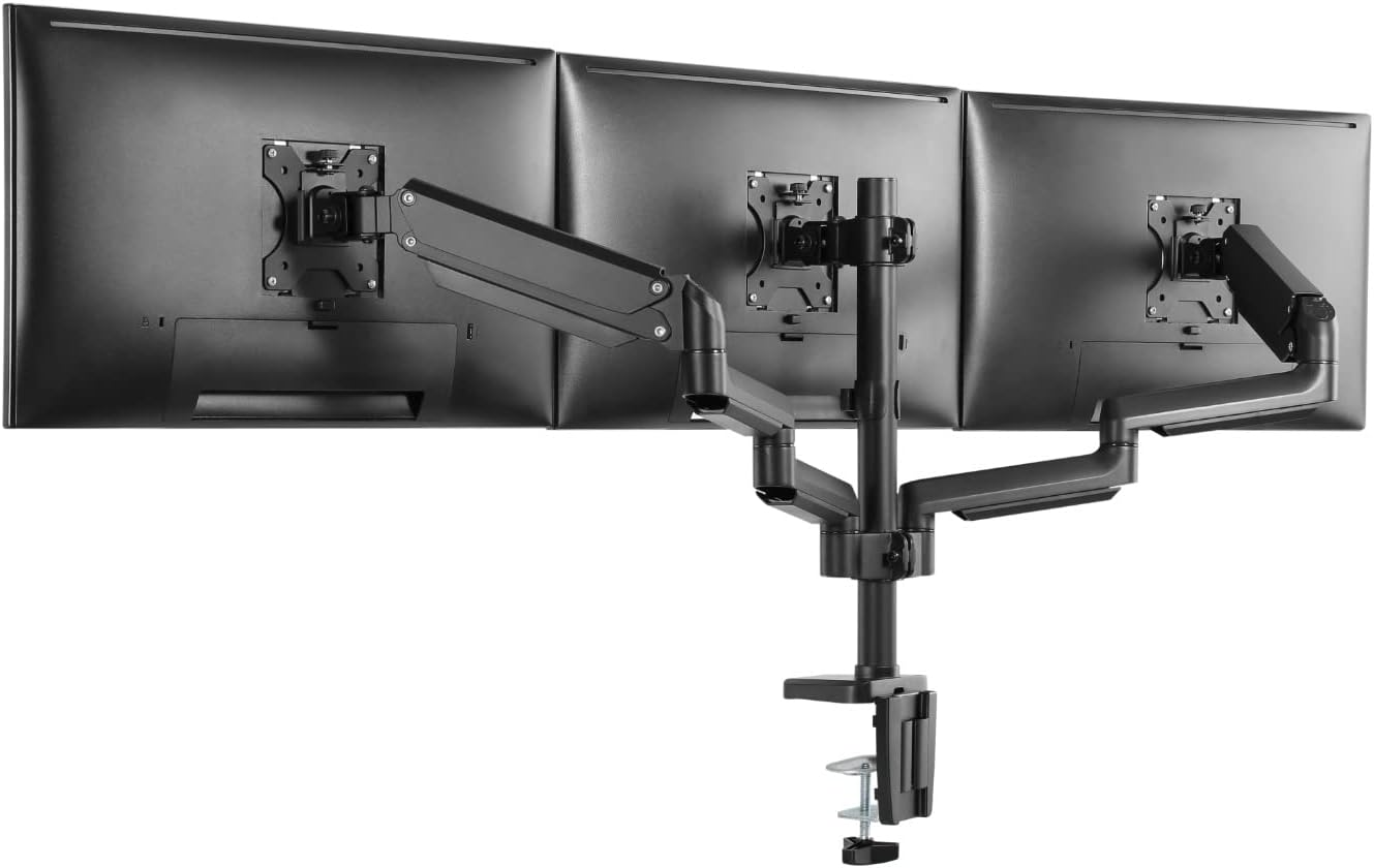 Twisted Minds Triple 17"-32" Monitor Arm Aluminum Desk Mount fits Three Monitor Full Motion Adjustable With USB 3.0- VESA/C-Clamp/Grommet/Cable Management, Black, TM-26-C018UP