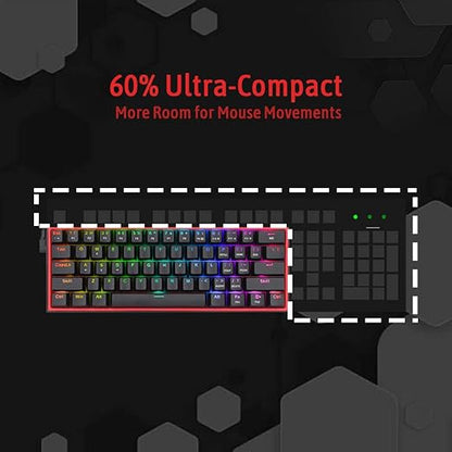 Redragon K617 Fizz 60% Wired RGB Gaming Keyboard, 61 Keys Compact Mechanical Keyboard, (Linear RED Switch), Pro Driver/Software Supported || Black