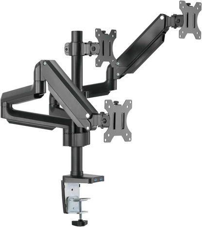 Twisted Minds Triple 17"-32" Monitor Arm Aluminum Desk Mount fits Three Monitor Full Motion Adjustable With USB 3.0- VESA/C-Clamp/Grommet/Cable Management, Black, TM-26-C018UP