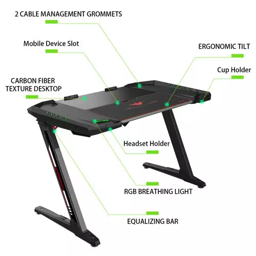 Eureka Ergonomic Z2 ESport RGB Gaming Desk | ERK-EDK-Z2BK-V3 DESK Gamers Point 75.000 