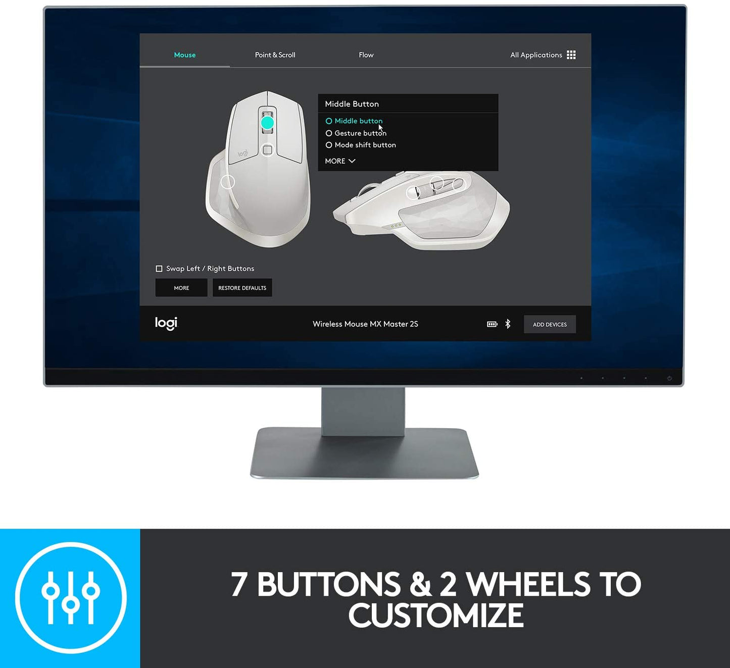 Logitech MX Master 2S Wireless Mouse – Use on Any Surface, Hyper-Fast Scrolling, Ergonomic Shape, Rechargeable, Control Upto 3 Apple Mac and Windows Computers (Bluetooth or USB), Graphite