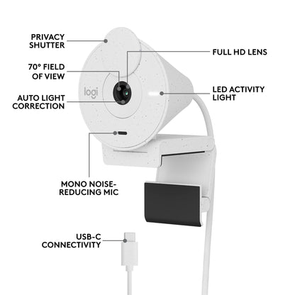 Logitech Brio 300 Full HD Webcam with Privacy Shutter, Noise Reduction Microphone, USB-C, certified for Zoom, Microsoft Teams, Google Meet, Auto Light Correction - Off White-BAHRAIN MP WEBCAM Gamers Point 34.000 